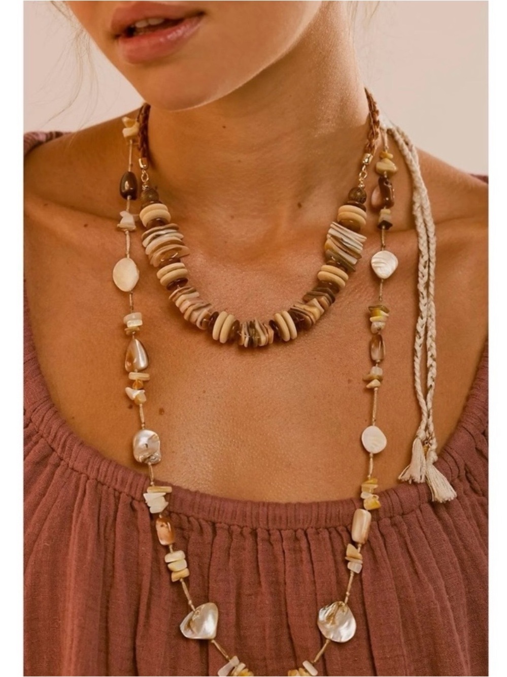 Free People Isabella Choker Necklace Neutral Natural Bohemian Beach Summer NWT